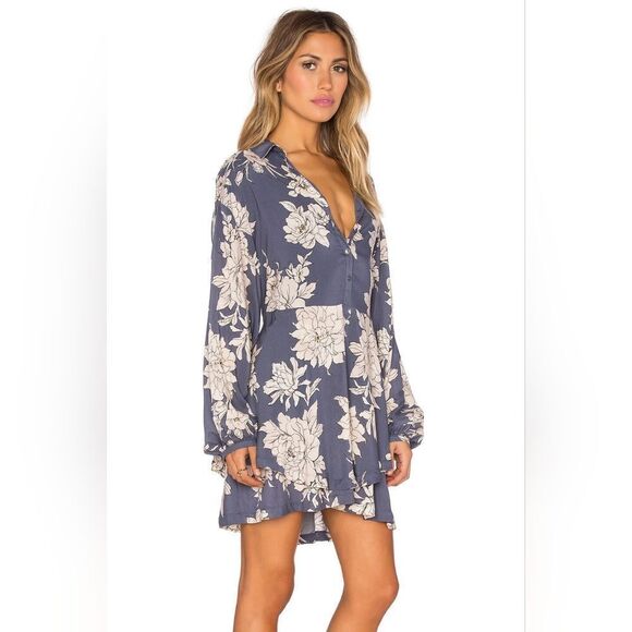 Free People Blue  Floral SHAKE IT  Flowy Dress Size S With Pockets - Picture 6 of 16